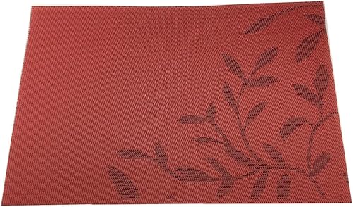 Miniatura 3 de Gugrida Juego de 6 manteles individuales de PVC, juego de 6 manteles individuales de PVC, color natural (6 piezas, hojas rojas) hoja-rojo,Hoja