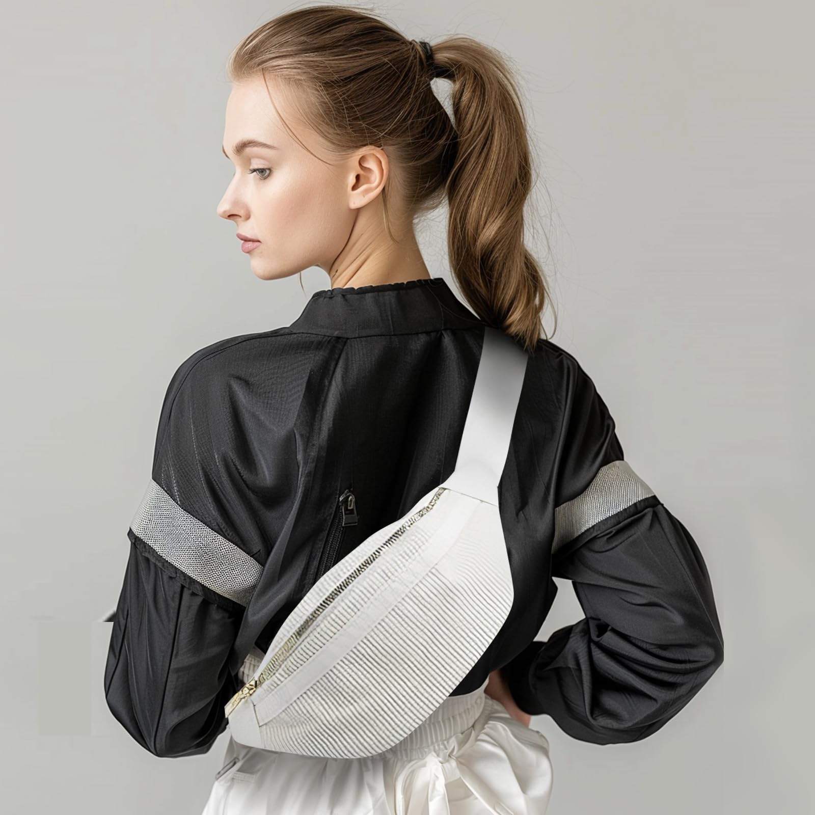 Torebka nerka, beżowa, torba biodrowa do uprawiania sportu na świeżym powietrzu, do miasta, Fanny Pack torebka na brzuch, festiwal, damska torba na brzuch na zakupy, randkę, w podróży i pracy