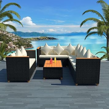 5-Piece Black Patio Furniture Set, Modern Outdoor Lounge Seating with PE Rattan and Steel Frame, Weather-Resistant Modular Design for Garden and Patio