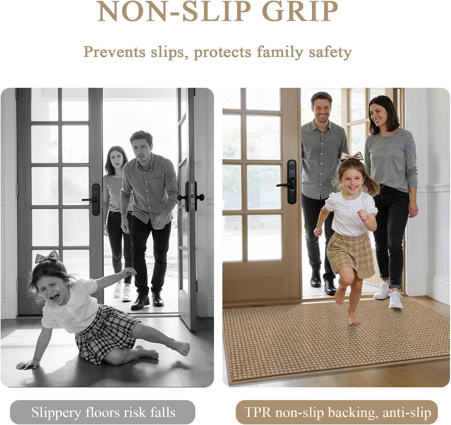 hicorfe Dirt Trapper Indoor Doormat,24"x35" Welcome Door mat,Non Slip Backing Washable Door Mats,Absorbent and Resistant Low-Profile Entrance Inside Floor Mat for Front Back Door and Entryway (Brown)