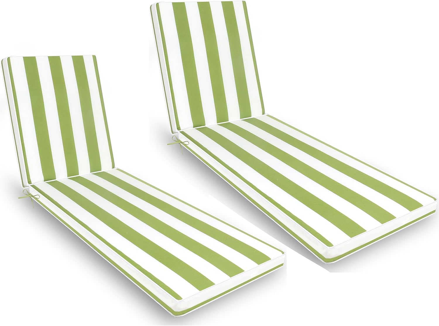 2-Pack Chaise Lounge Chair Cushions, Waterproof/Fade Resistant, Outdoor Indoor Use for Patio, Backyard, Poolside & Deck(2, Green & White Stripe) 2 Green & White Stripe