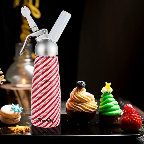 StarWhip Dispensador profesional de crema batida, batidor de crema de aluminio altamente duradero, 1 pinta con 3 puntas de decoración y cepillo,