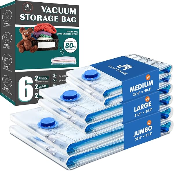 Vacuum Storage Bags 6-Pack for Clothes and Bedding