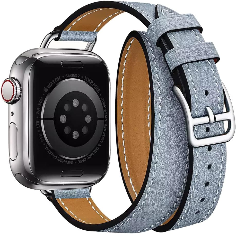 Double Leather Band Compatible with Apple Watch 38/40/41mm 42/44/45mm,Women Slim Leather Watch Strap Double Tour Bracelet Replacement for iWatch SE Series 7 6 5 4 3 2 1