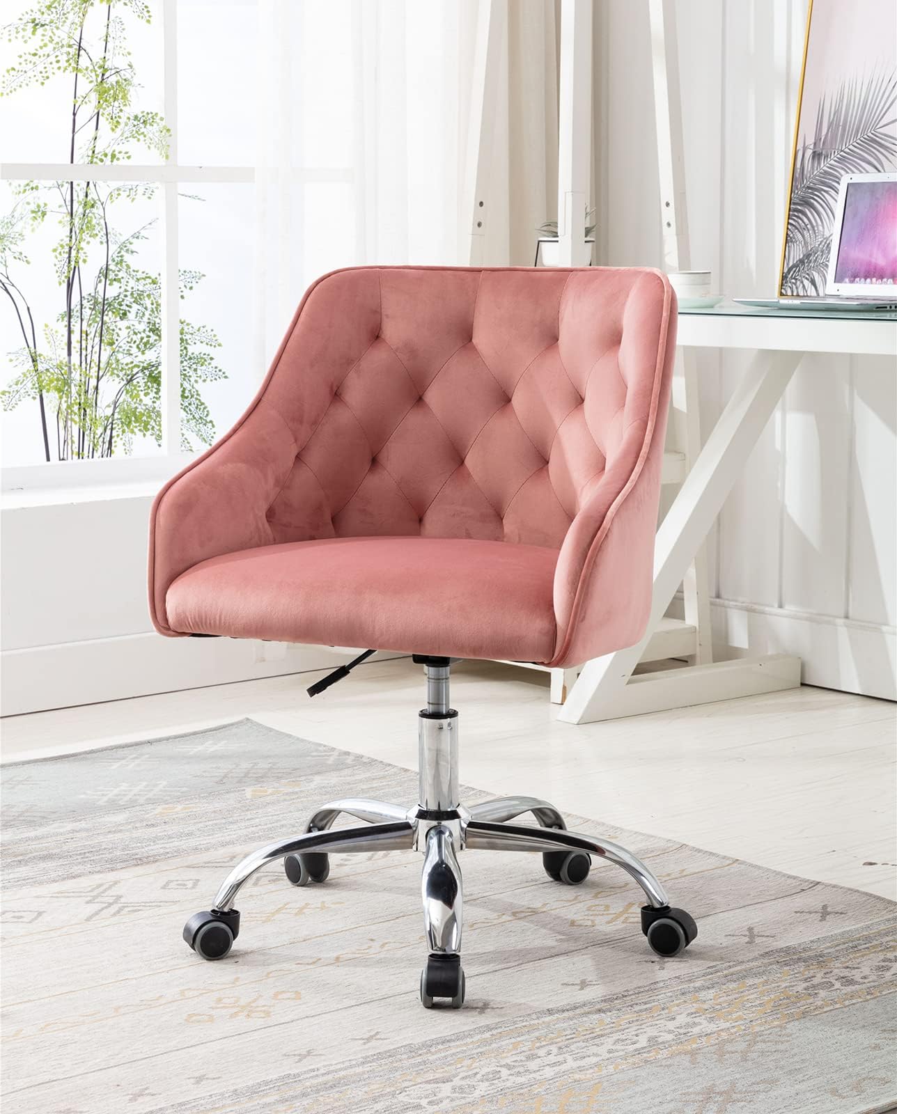 Irene House Modern MidBack Tufted Velvet Fabric Computer