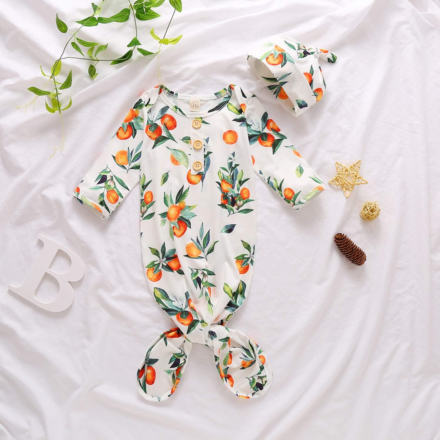 Moru Infant Baby Girls Cotton Sleeper Gowns Organic Cotton Floral Kimono Knotted Gown