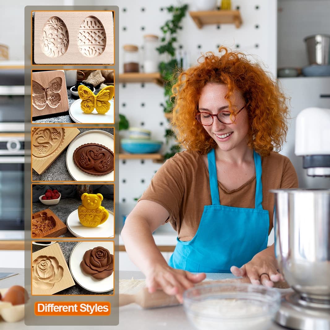 Molde de madera de la galleta, Molde de grabado en relieve for cortador de galletas de madera, 3 de animales divertidos moldes de madera for galletas en 3D, moldes for galletas con formas DIY(F)