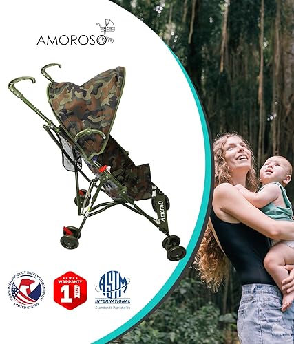 Miniatura 7 de AmorosO Cochecito paraguas individual para niños pequeños - Cochecito de viaje para bebés - Cubierta de protección solar - Material de tela de