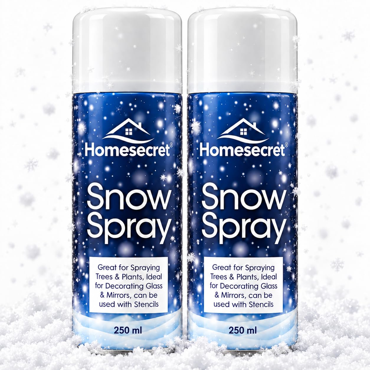 Pack of 2 Snow Spray 500ml(250 x 2) - Artificial Snow Can for Christmas Tree, Wreath, Glass & Window Decorations, Instant Realistic Christmas Decorations with Fake Snow Spray for Crafts&DIYs.