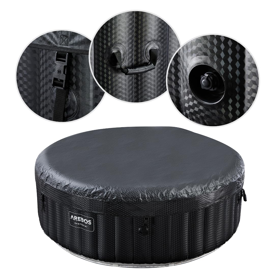 Arebos Whirlpool | automatisch aufblasbar | In & Outdoor | 6 Personen | ⌀ 208 cm | LED Leuchtband | 130 Massagedüsen | 1000 Liter | Inkl. Abdeckung | Bubble Spa & Wellness Massage