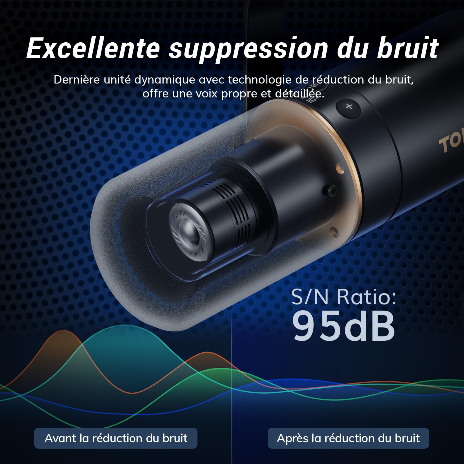 TONOR Micro Cardioïde Dynamique USB/XLR avec Bras de Support pour PC, Microphone de Studio pour Podcasting, Gaming, Streaming, Enregistrement Vocal avec Prise Casque 3,5 mm, Bouton Mute, 200cm, TD510+