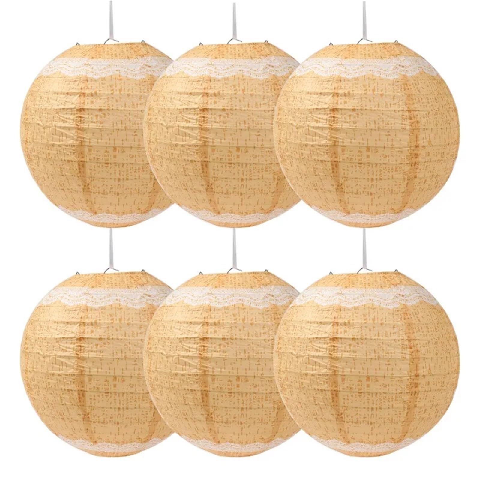 6Pcs Burlap Lace Printed Paper Lanterns for Lighting