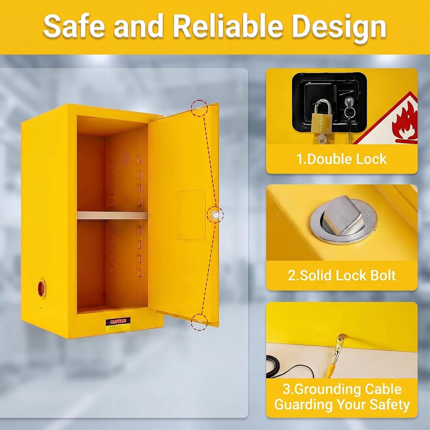30 Gallon Flammable Storage Cabinet, 35” x 23” x 18” Fire Cabinets, 3-Point Lock System Safety Storages Cabinets, Galvanized Steel Chemical Storage Cabinet for Industrial, Commercial and Home