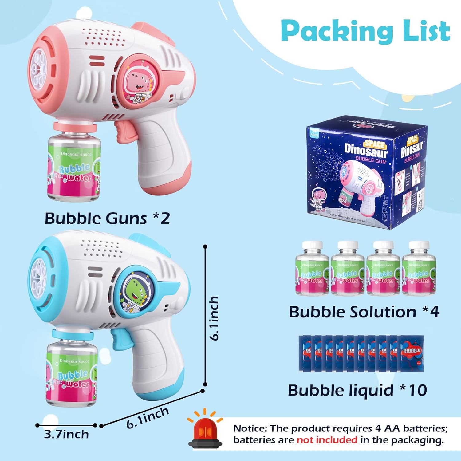Bubble Guns for Kids 4-8, 2 Pack Automatic Bubble Blaster with LED Light & 4 Bubble Solution, Bubble Gun for Toddlers Outdoor Summer Toys