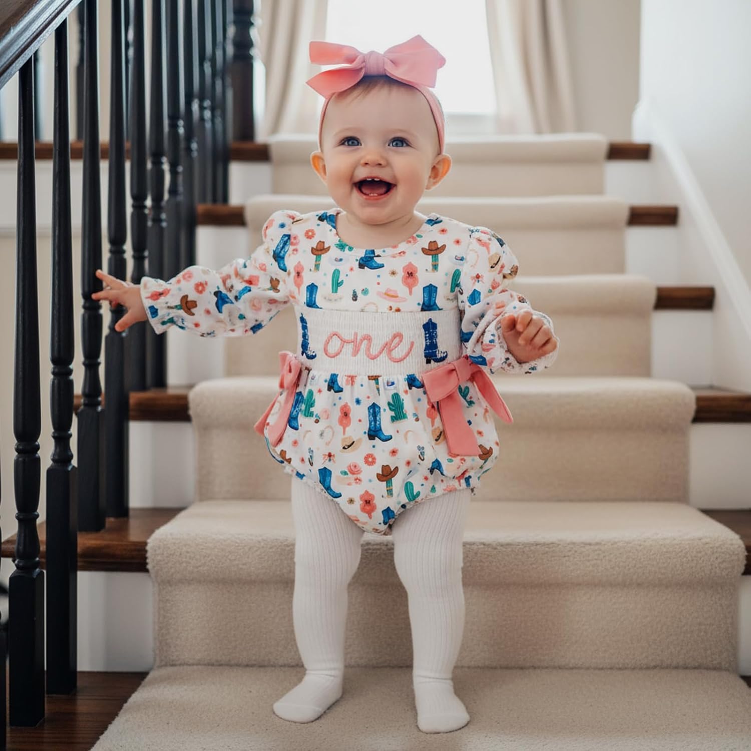 YOKJZJD Baby Girl 1st Birthday Outfit My First Rodeo Boots Bubble Romper Shirt Western Bow Bodysuit One Year Old Fall Clothes - Image 2