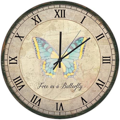 Relojes de pared vintage verde azulado azul púrpura rosa mariposa funciona con pilas silencioso sin tictac relojes de madera estilo shabby chic