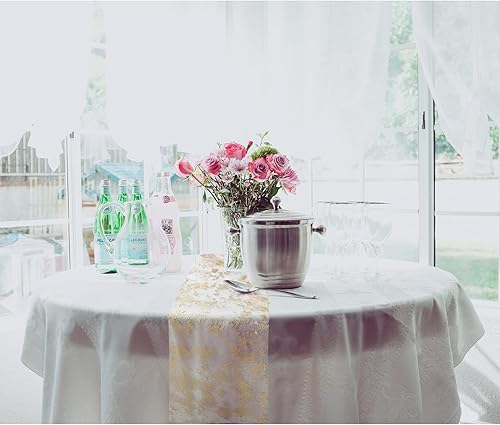 Miniatura 7 de MOODKEY - Camino de mesa dorado de 11 x 108 pulgadas, mantel de malla fina metálica con purpurina, suministros de fiesta de eventos, tela con