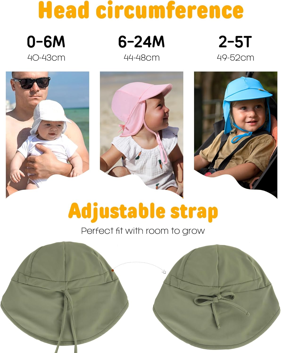FURTALK Baby Sun Hat Summer Beach Hat UPF 50+ Adjustable Soft Baby Swim Hat with Neck Flap - Image 5