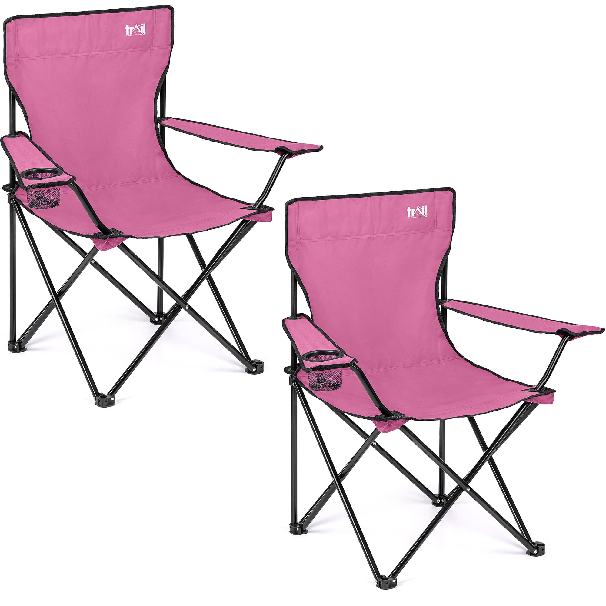 Trail Folding Camping Chair – 2 Pack, Lightweight Outdoor Chair with Cup Holder Armrest, Heavy Duty Tubular Steel Frame, Fast-Drying Polyester, Carry Bag, 100kg Capacity (Pink) — image 1