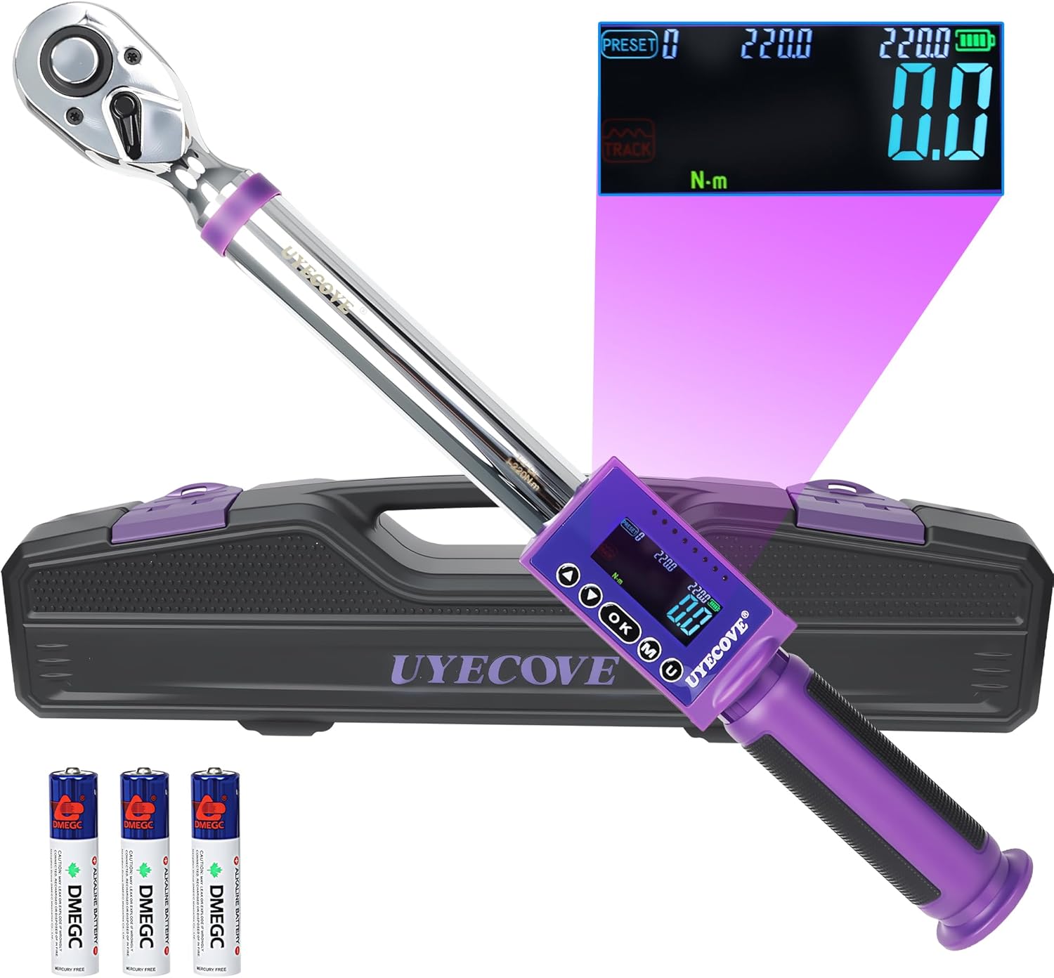 Digital Torque Wrench 1/2 Drive, 11-200 N.m, ±2% High Accuracy Digital Torque Wrench, With Vibration, Buzzer and LED Alert