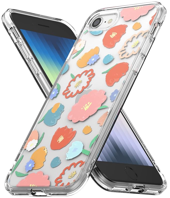Ringke Fusion Design Compatible with iPhone SE 2022 Back Cover Case Hard Graphic Designed Back Soft Flexible TPU Bumper Scratch Resistant Natural Form iPhone SE 2022 Back Cover - Floral