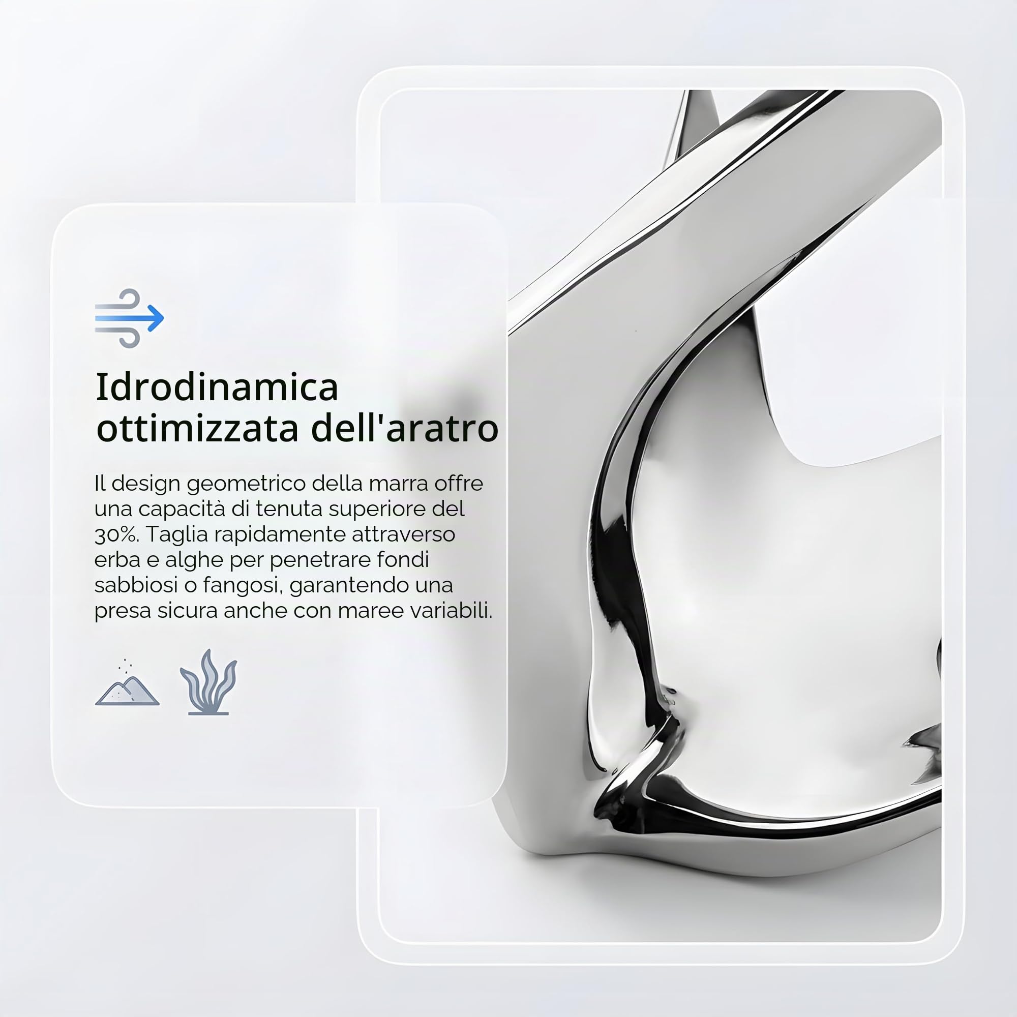 Ancora Bruce - Ancora Marina in Acciaio Inox con Finitura a Specchio, Resistente all'Acqua Salata per Yacht/Barche a Motore