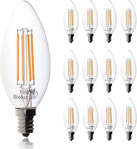 Bioluz LED Bombillas de candelabro de 60 W, utiliza bombillas de vela de base E12 regulables de 5.5 W, blanco cálido, bombilla LED de filamamento de