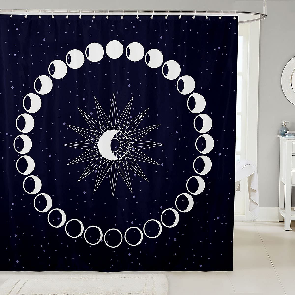 Galaxy Bath Curtain Outer Space Boho Moon Sun Shower Curtain Boys Girls Adults Bohemian Style Starry Sky Bathroom Polyester Universe Cloth Fabric Curtains Bathtubs 72x78 Inch