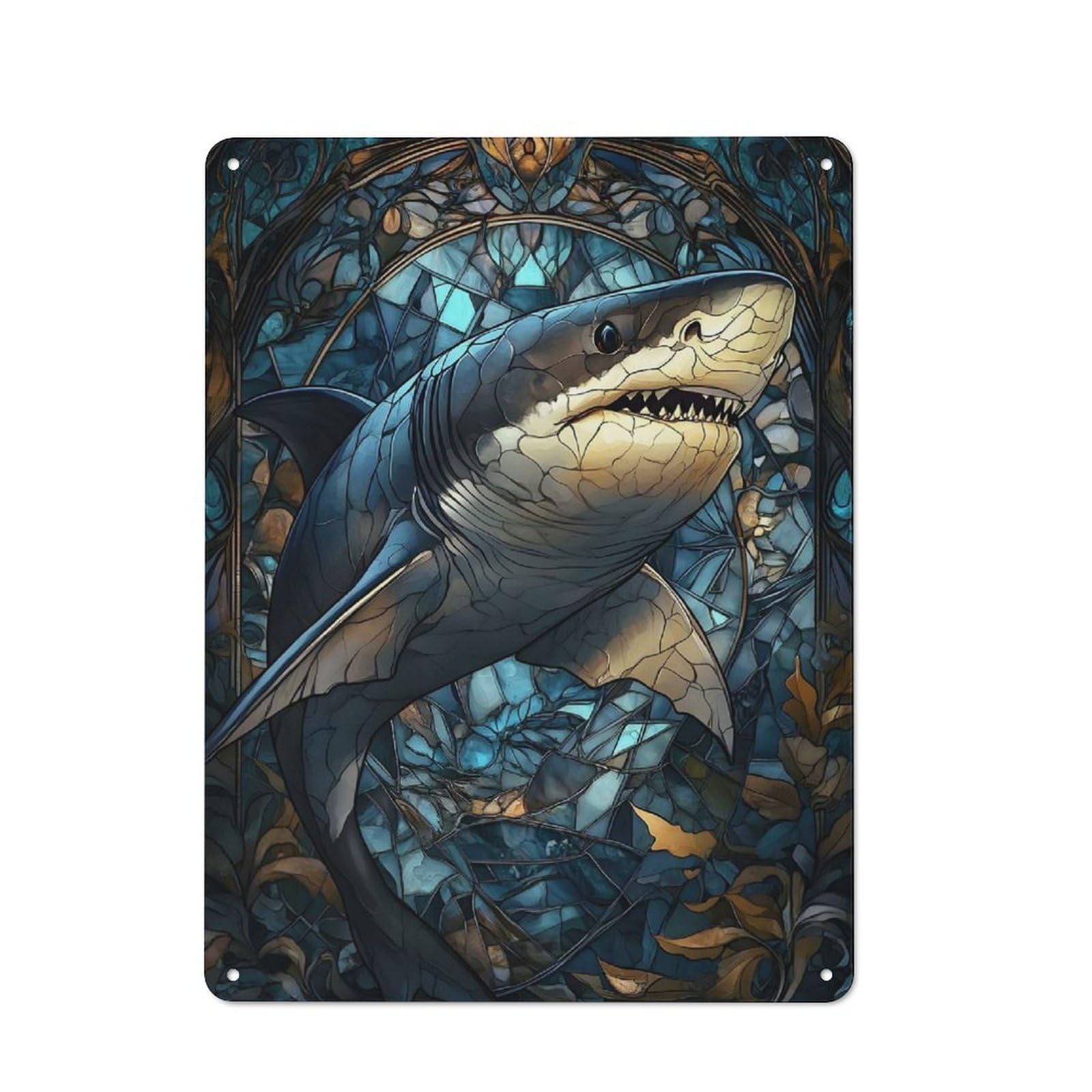 Junmoney Shark 40X30cm Rustic Metal Sign With For Hobby Room Or Studio, Metal Sign Decor For Hobby Rooms And Studios
