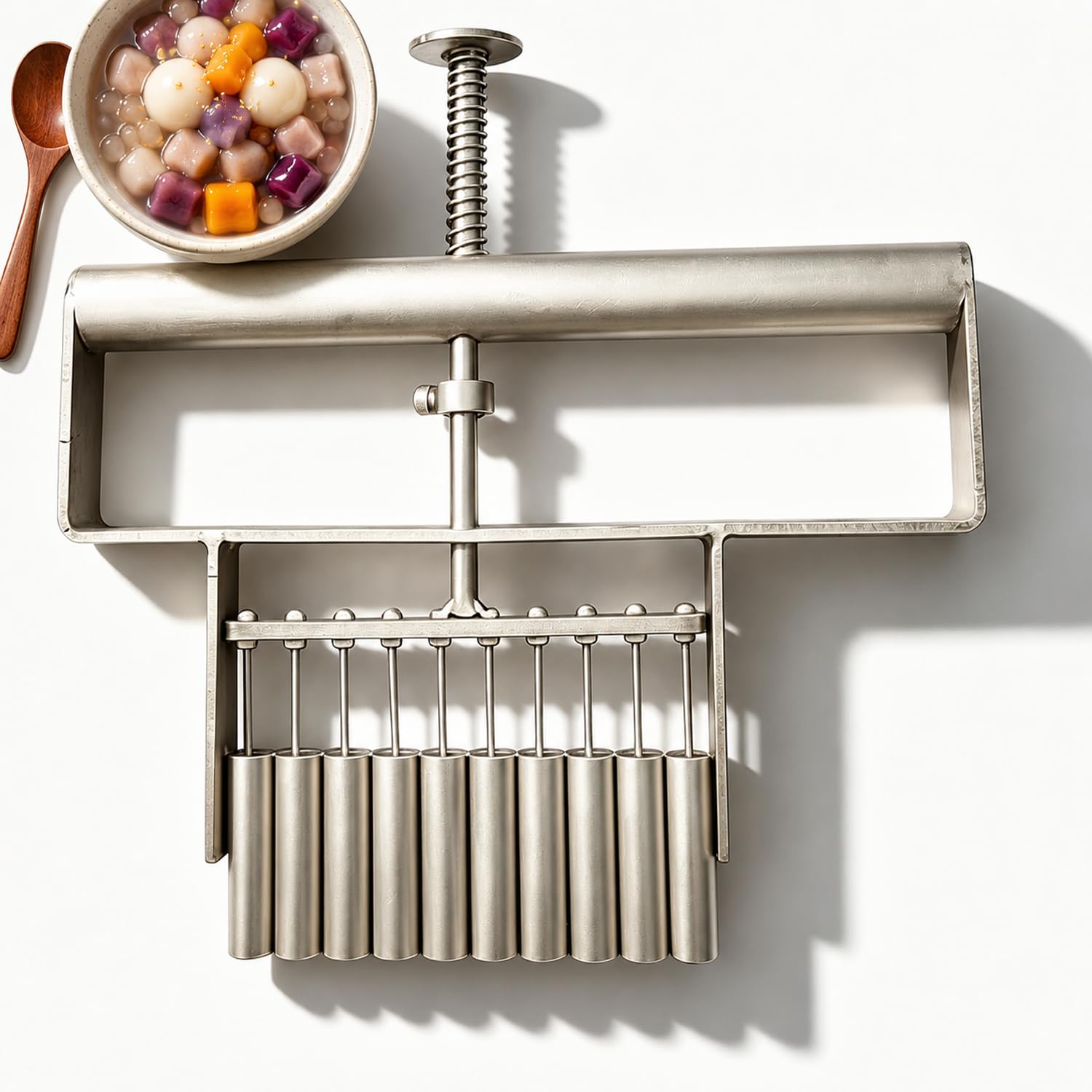 HiJiuAn Manual Tapioca Pearl Maker Machine, 8/9/10 Holes Stuffing Divider, Single-handed Stainless Steel Tapioca Pearls Dispenser, For Homemade Desserts And Bubble Tea, Taro Ball 9 holes