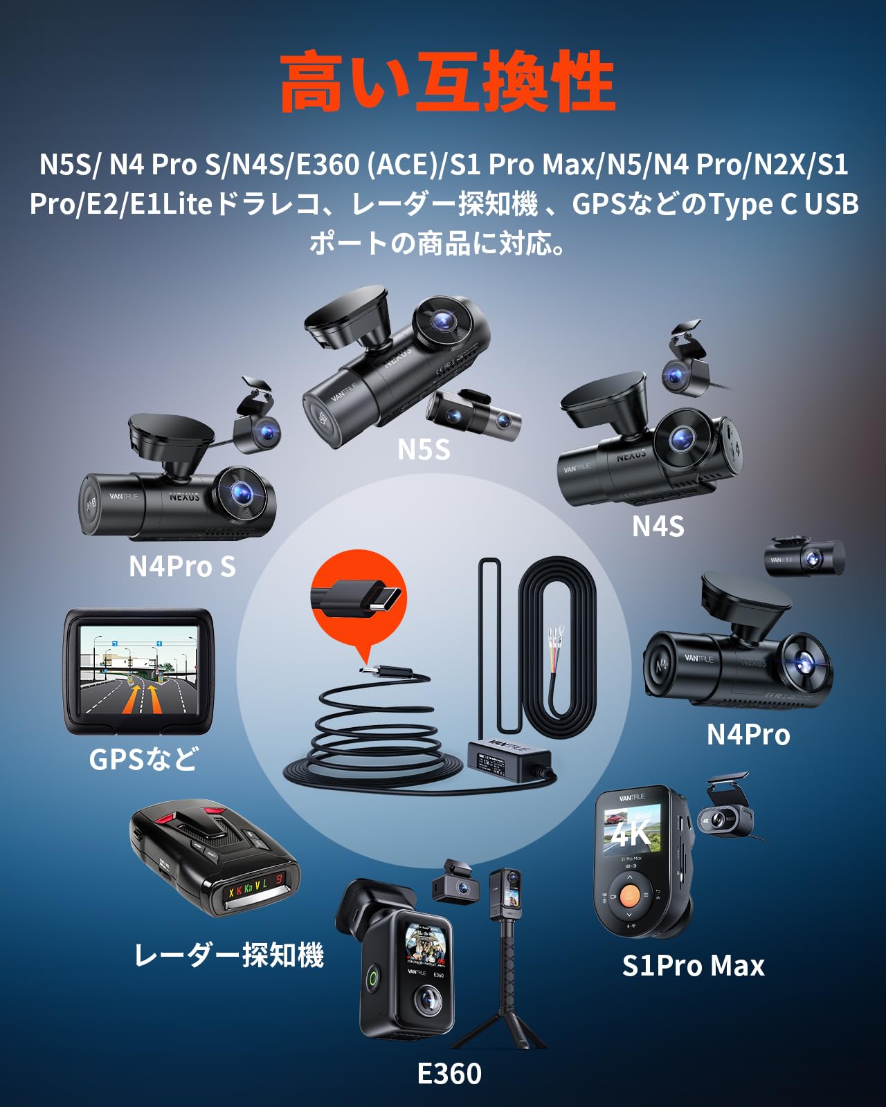 ドライブレコーダー VANTRUE N4 + 直結電源ケーブル　新品 ドラレコ vantrue N4&駐車監視用ケーブル ドラレコ 注意！取り付けミス