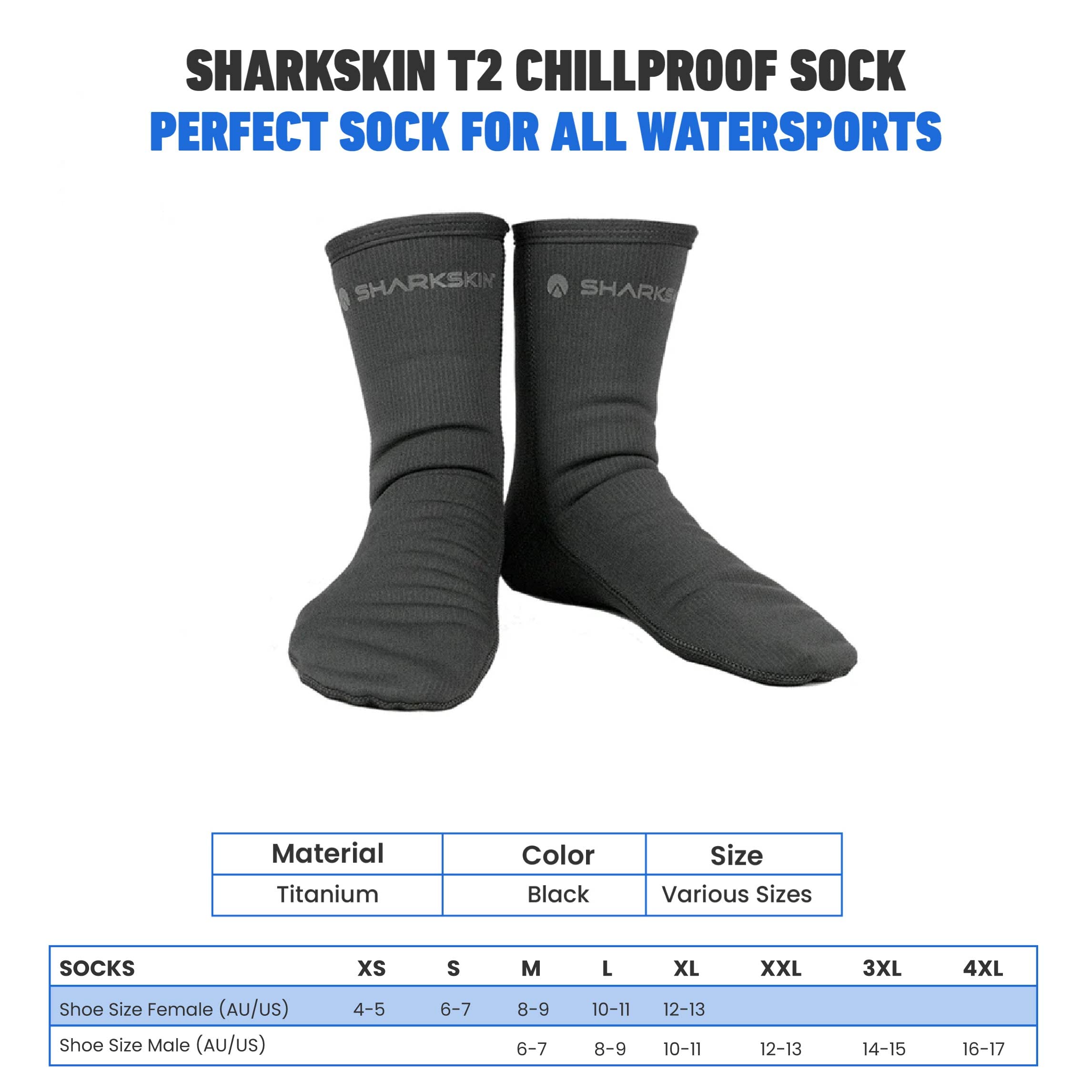 Sharkskin Titanium 2 Chillproof Socks, Diving Socks for Men and Women with Titanium Far Infrared Nano-Technology, Lightweight and Breathable, X-Large