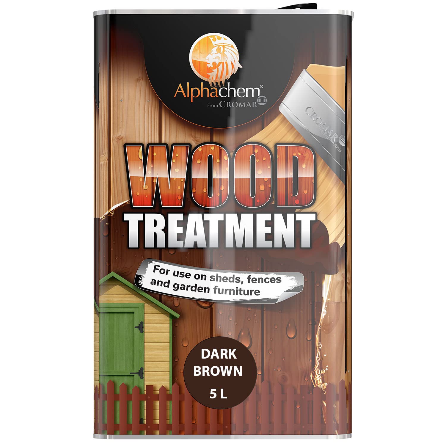 BC Profiles Cromar Alpha Chem Wood Treatment | Solvent Based, Ideal for Use on Fascias, Garden Funiture, Fences and Shed - 5 litres - Dark Brown