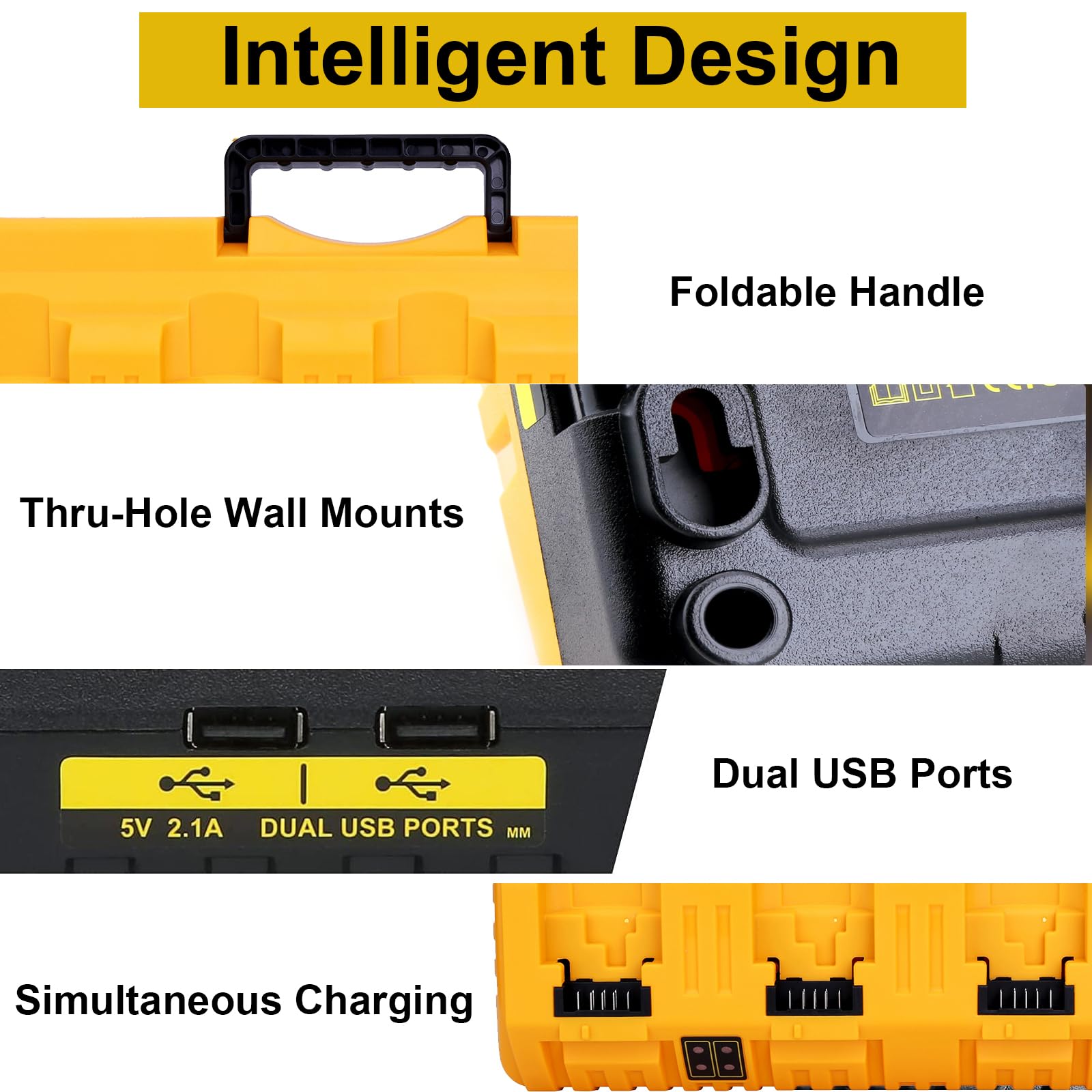 4-portowa szybka ładowarka zamiennik dla Dewalt 12 V 20 V Max DCB104, kompatybilna z akumulatorem litowym Dewalt 12 V 20 V Max DCB120 DCB127 DCB200 DCB206