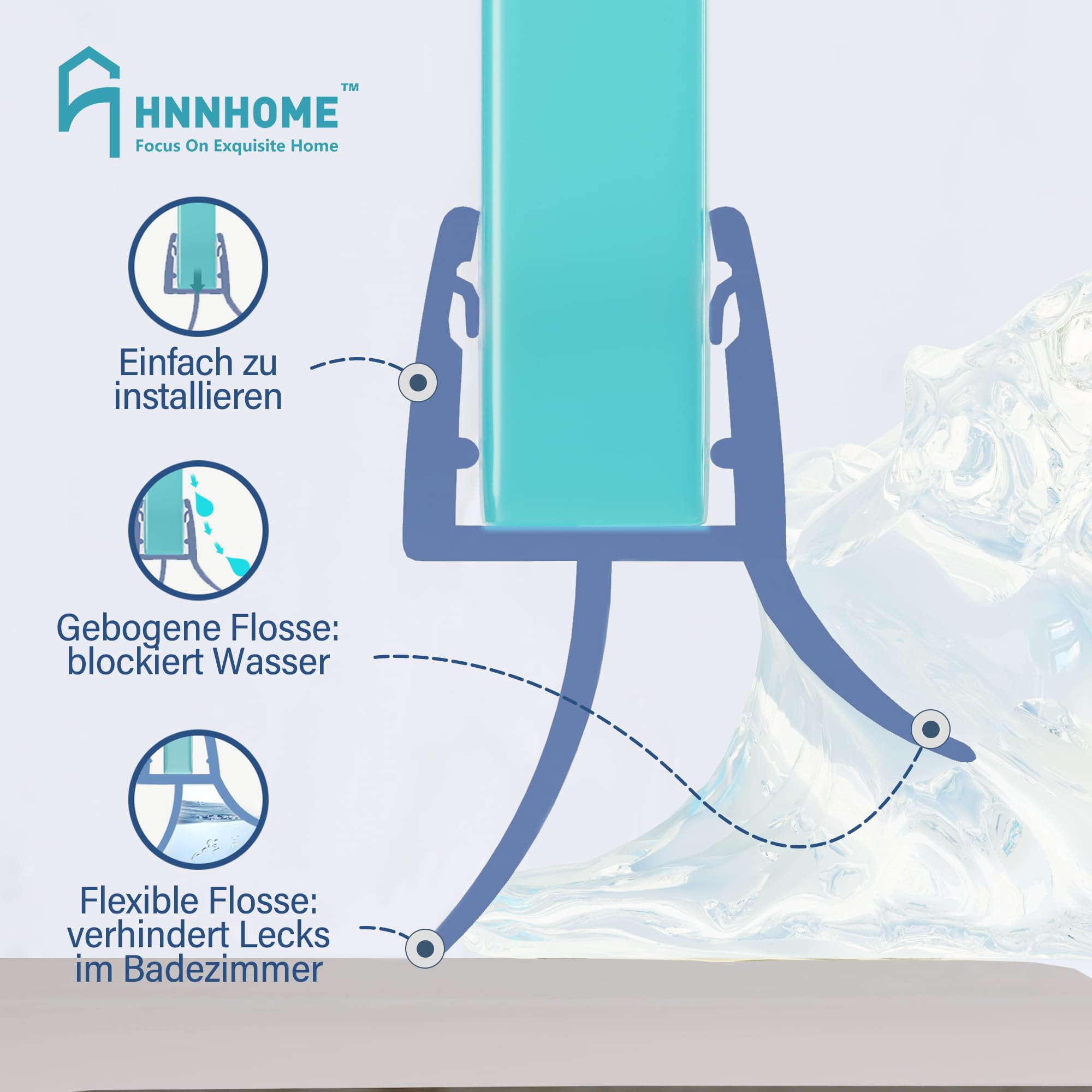 HNNHOME Joint Bas de Porte Douche 70cm - Paroi Étanchéité Verre 5-8mm | Joint en PVC souple, 100% étanche, anti-moisissure et UV, installation facile sans colle, sol de salle de bain sec garanti