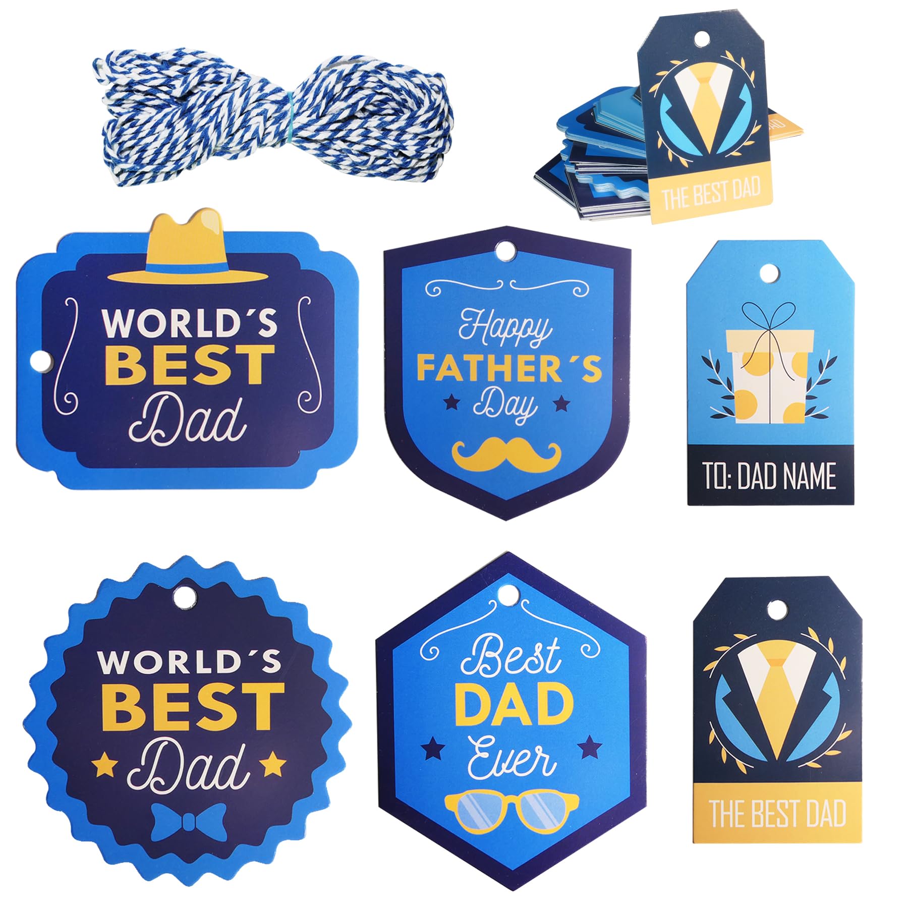 Father's Day Gift Tags,60 Pcs Happy Father's Day Hanging Paper Tags with String Dad Labels for Gift Wrapping Supplies