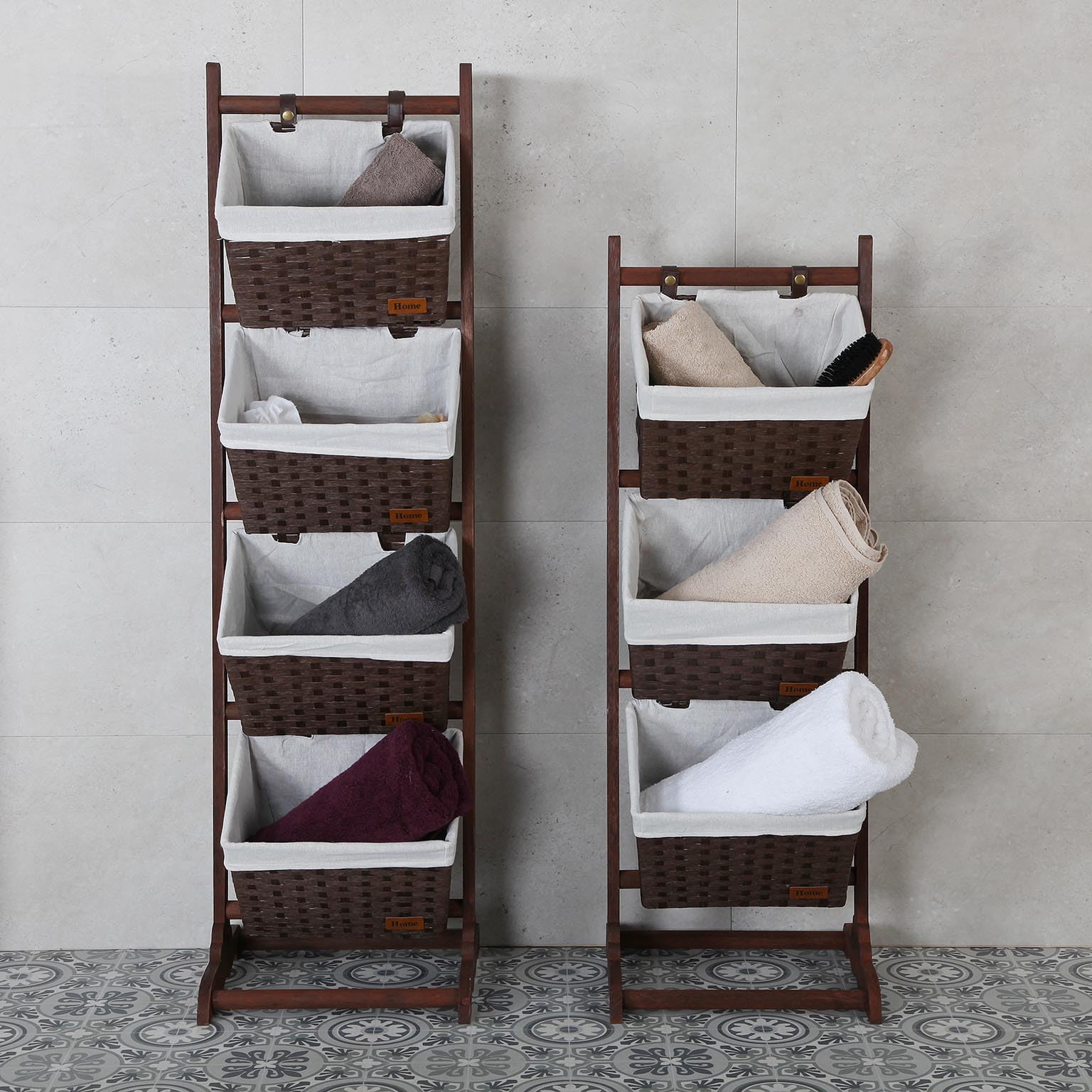 Mobile bagno stretto con cestini 20 x 70 cm Mobile bagno MDF bianco Cachi