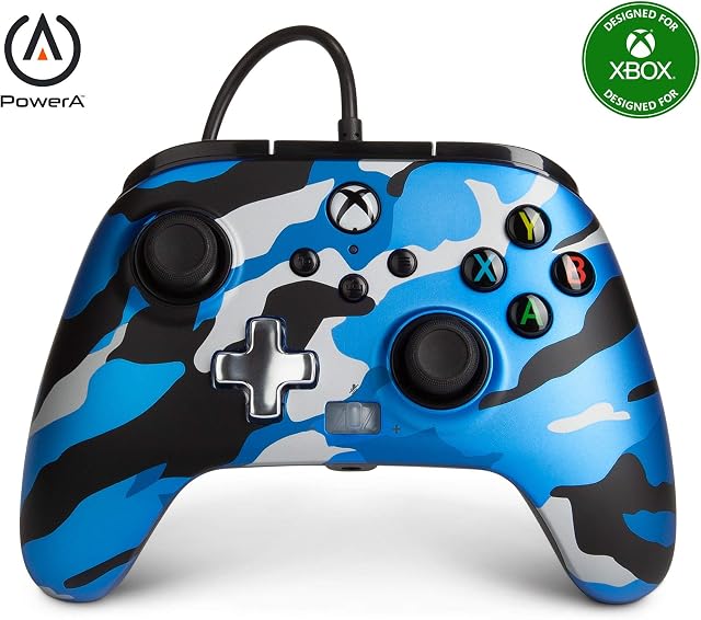 PowerA Enhanced Wired Controller for Xbox - Metallic Blue Camo, Gamepad, Wired Video Game Controller, Gaming Controller, Xbox Series X|S