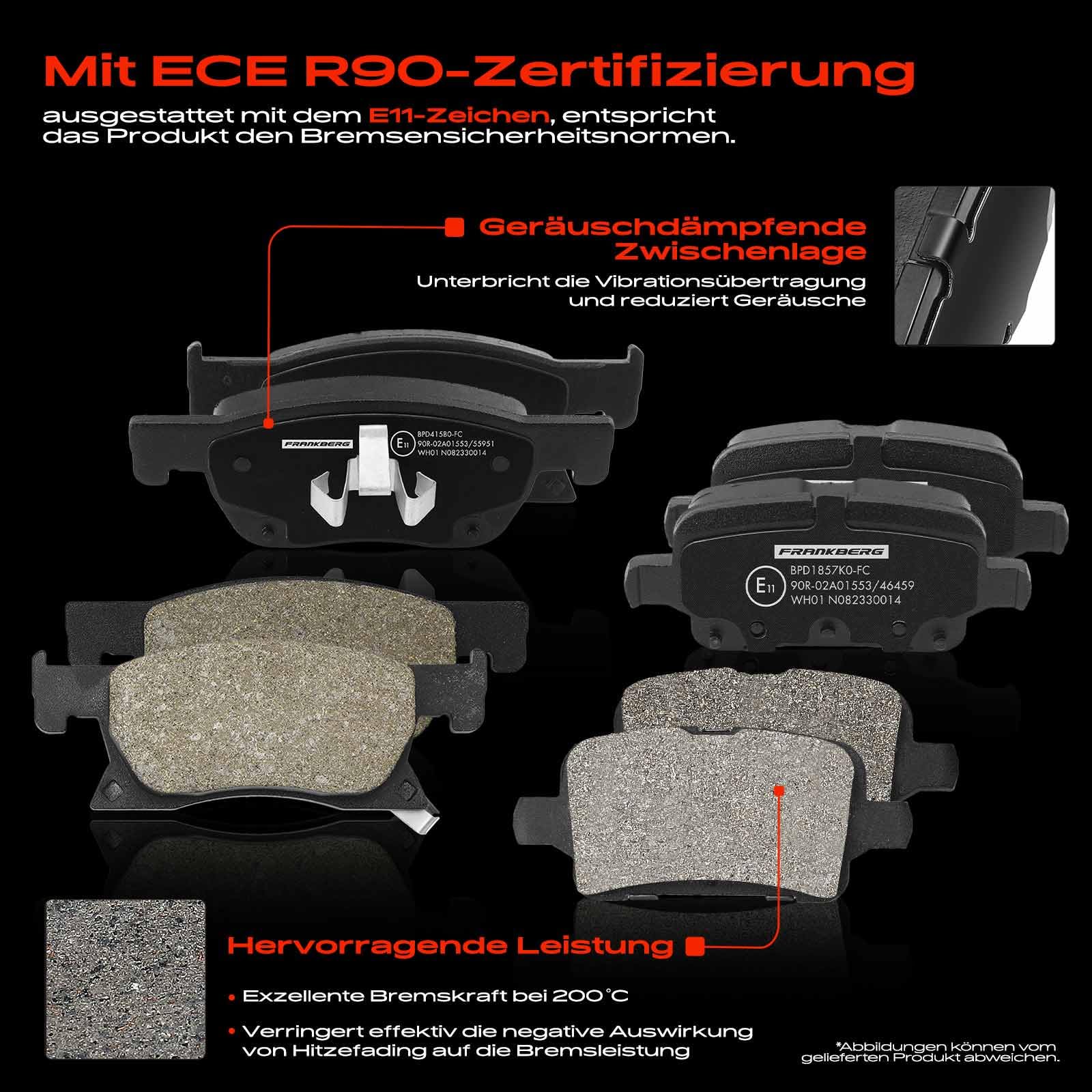 Frankberg Bremsensatz inkl. 4x Bremsscheiben + 8x Bremsbeläge Vorne Hinten Kompatibel mit Astra K Sports Tourer B16 Astra K B16 Replace# 39037199, 13478300