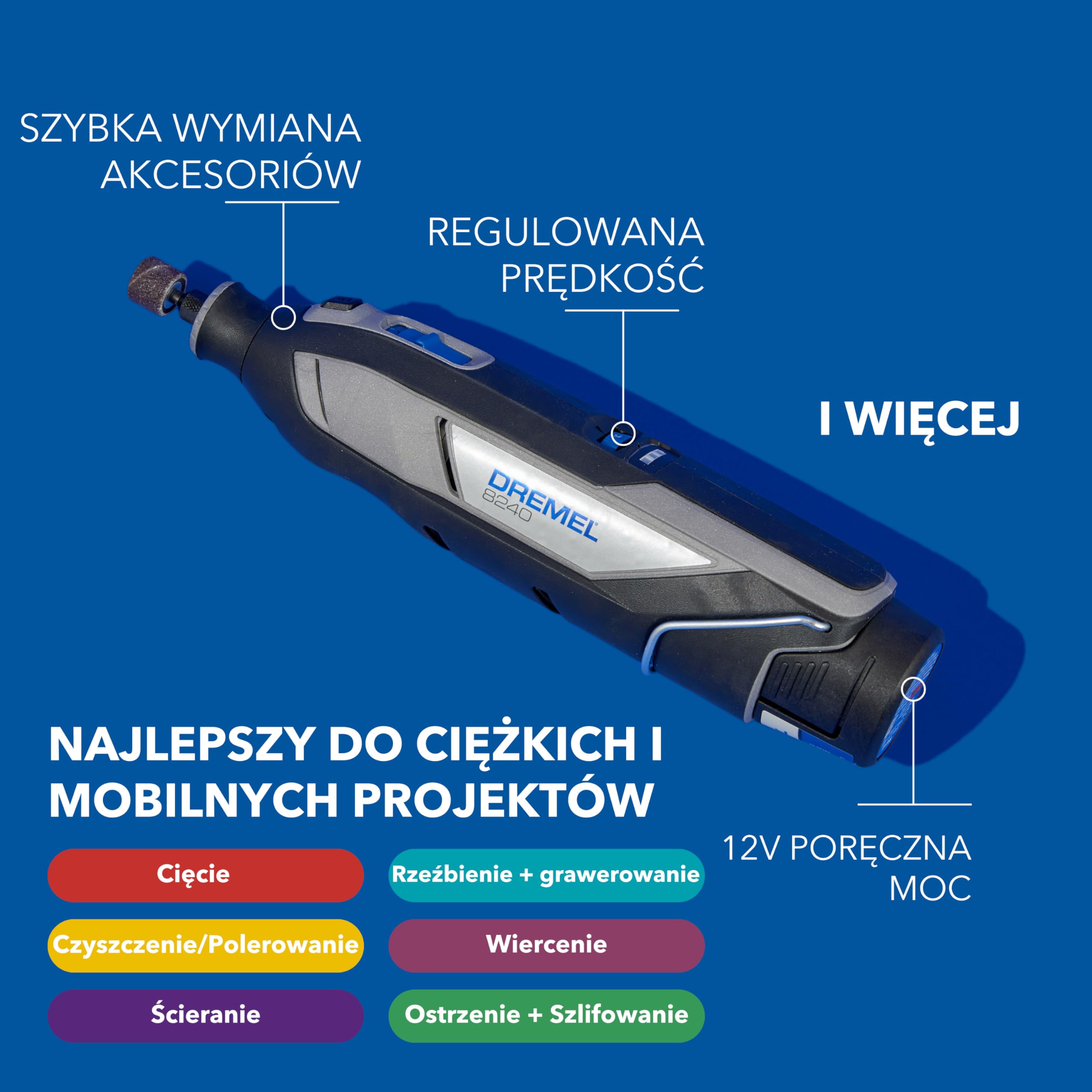 Dremel 8240 5/65 Akumulatorowe narzędzie obrotowe 12V, 5 przystawkami, 1 Platinum BOX, 65 akcesoriami do cięcia, grawerowania, szlifowania, polerowania, szlifowania, wiercenia