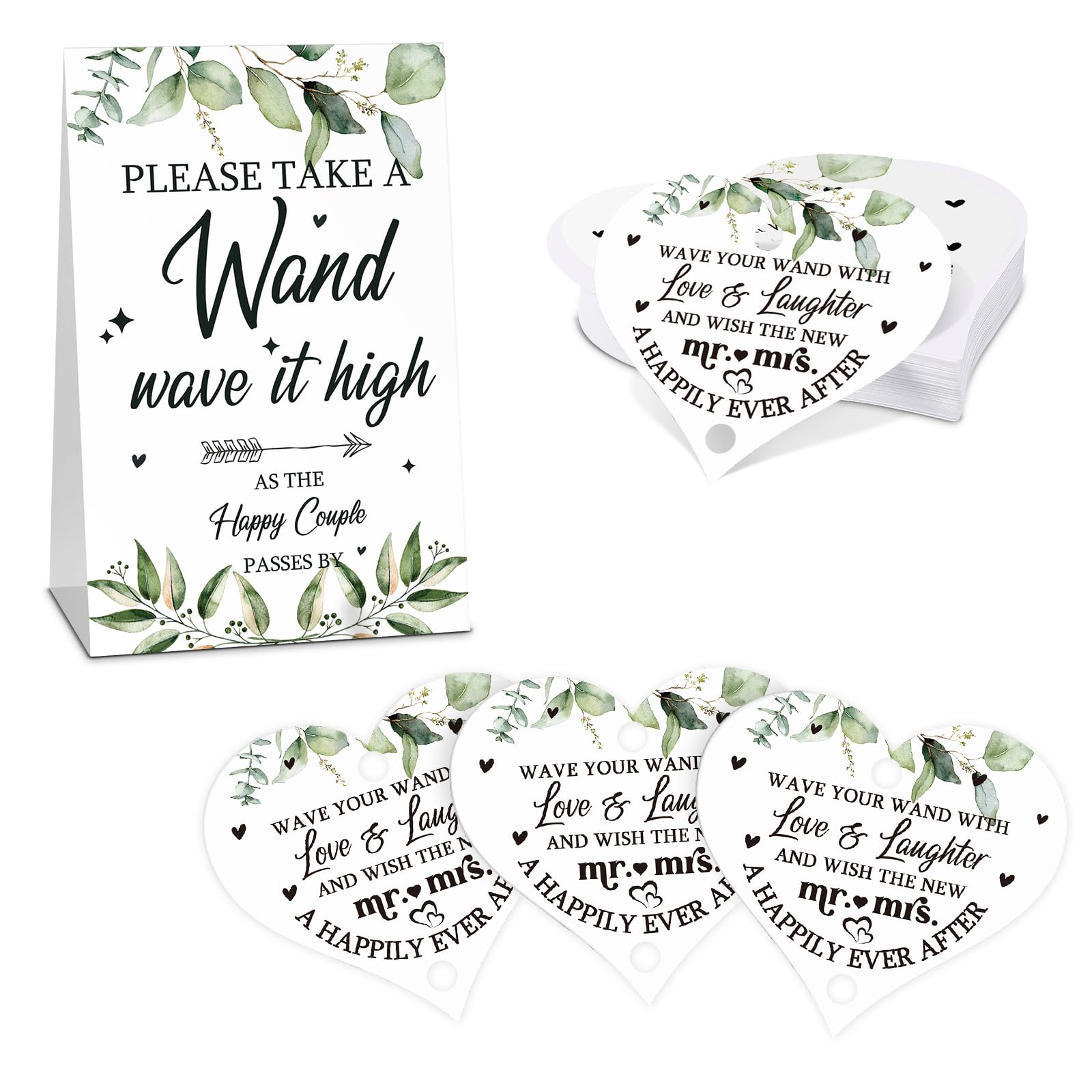 100 Heart Shape Wedding Tags & 1 Cards Tags Decor Sign for Anniversary, Engagement, Bridal Shower(Fresh Style)