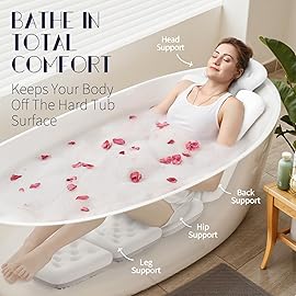 Full Body Bath Pillow for Bathtub, Thick Bathtub Cushion with Laundry Bag, Luxury Tub Pillow for Bath for Headrest Neck and Back Support White 60 x 16