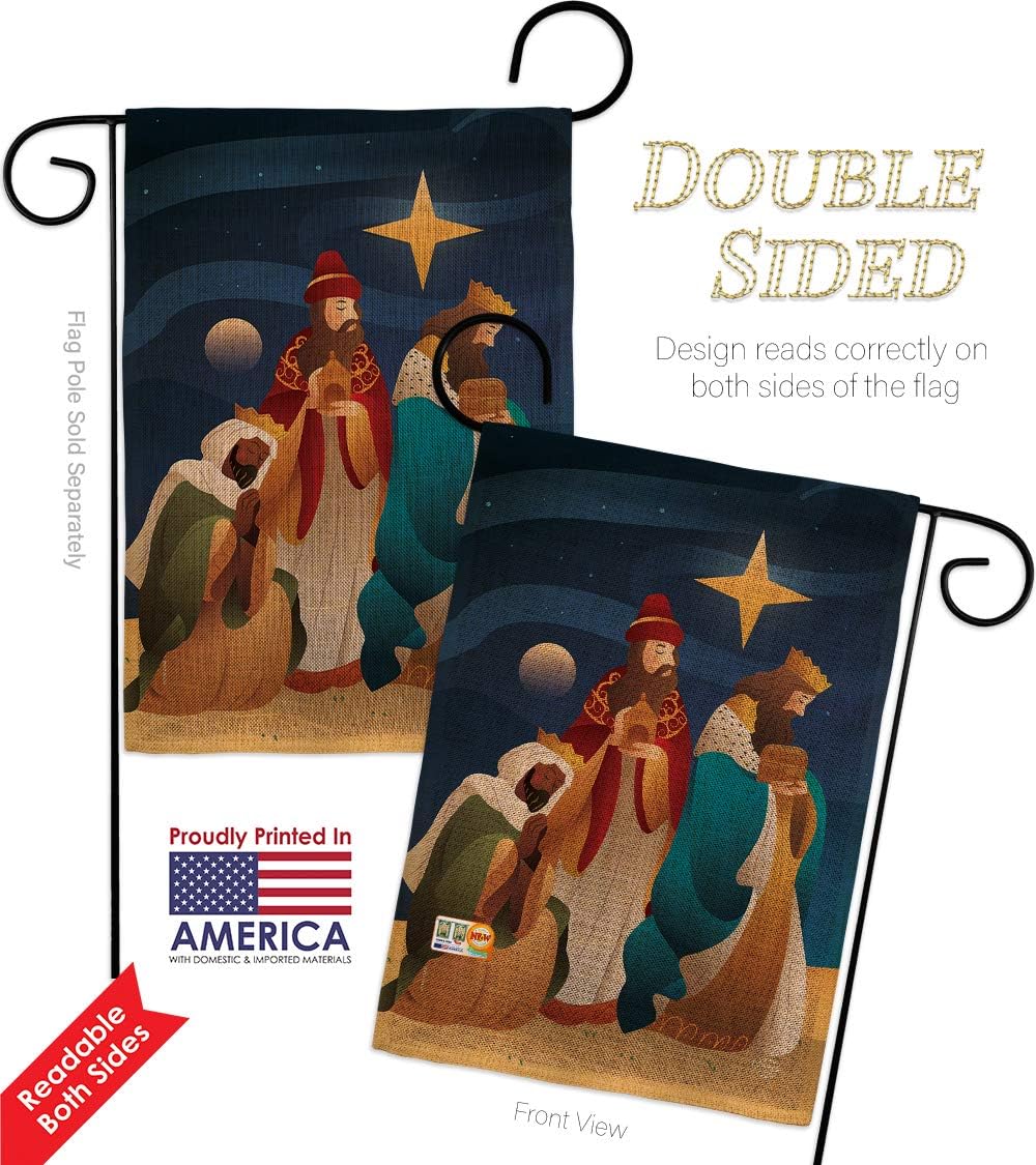 Three King Burlap Burlap Garden Flag Wintertime Kings Wise Men Star Baby JesusSeason Christian Small Decorative Gift Yard House Banner Double-Sided Made In USA 13 X 18.5