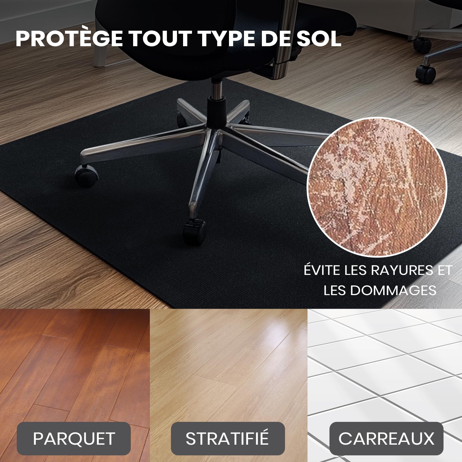 COSYLAND Tapis de protection antidérapant pour sols durs - 90x120 cm - Bruit amorti - Noir