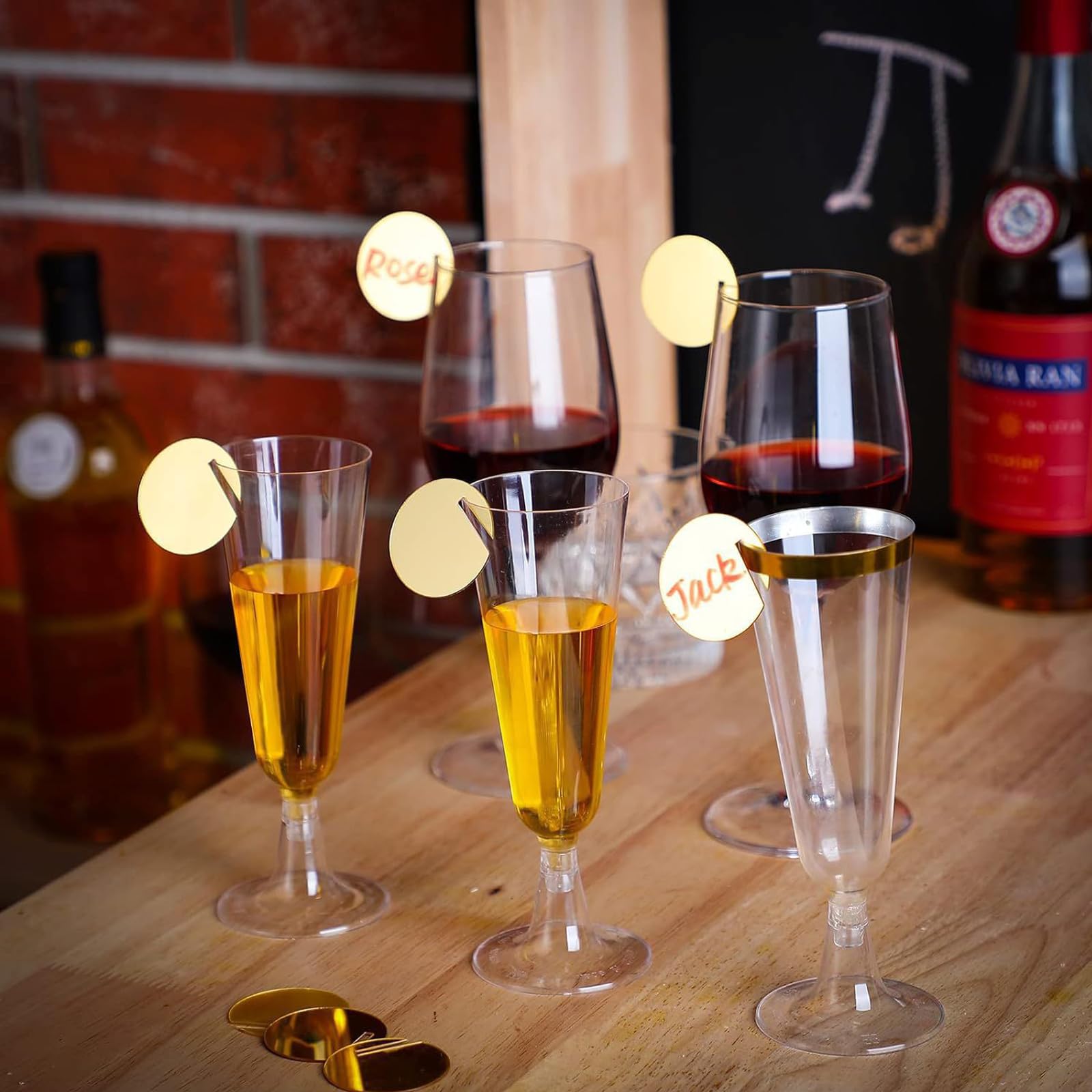 LKZIYAN 120 Pack Acrylic Drink Tags Heart Shape Party Drink Tag Clear Acrylic Drink Marker Champagne Glass Marker Tag Acrylic Wine Glass Charms for Bar Wedding Wine Tasting Party (Gold)