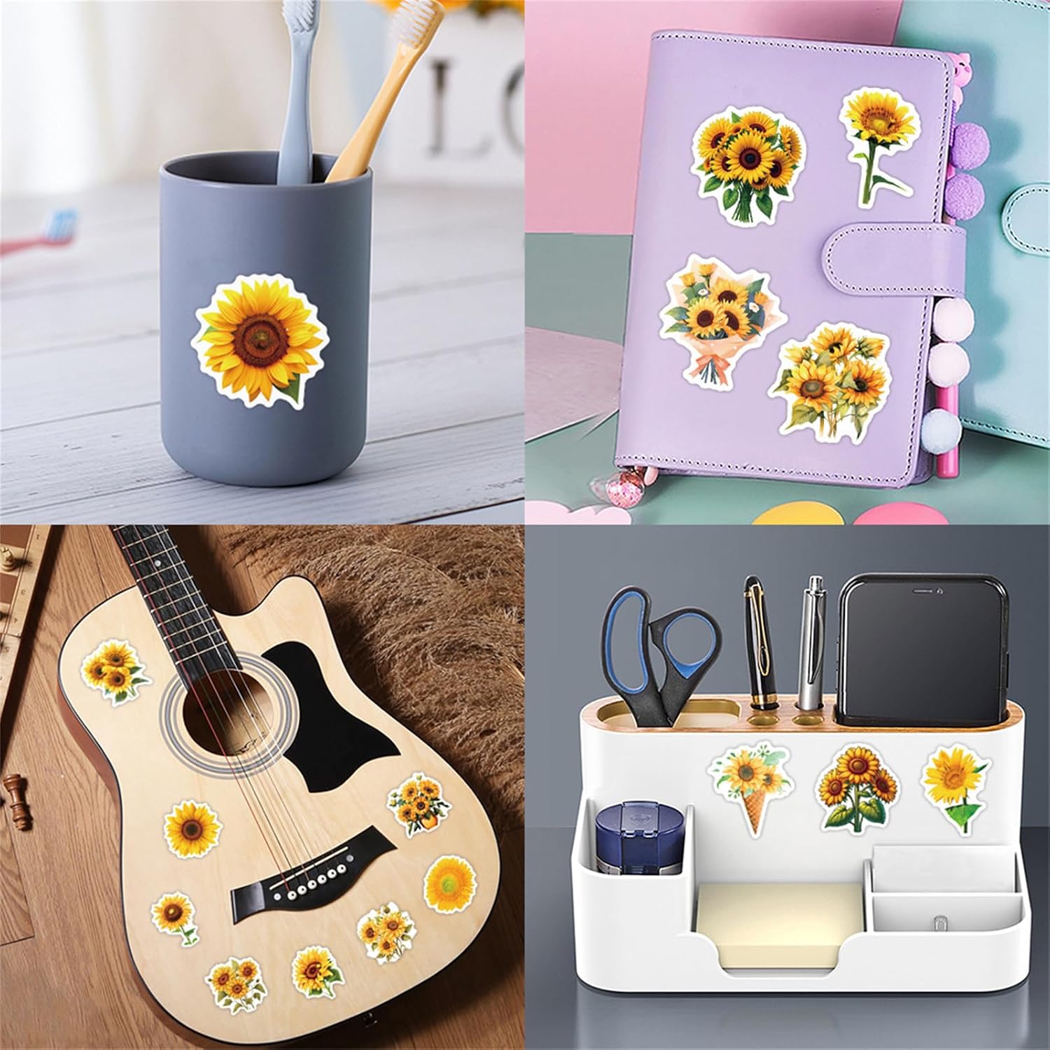 60 Pcs Sunflower Stickers, Transparent Waterproof Vinyl Decals, Aesthetic Floral Stickers for Journaling, Scrapbooking, Laptop, Water Bottle, Phone Case, Happy Theme Decoration(Colourful-F8) image 4