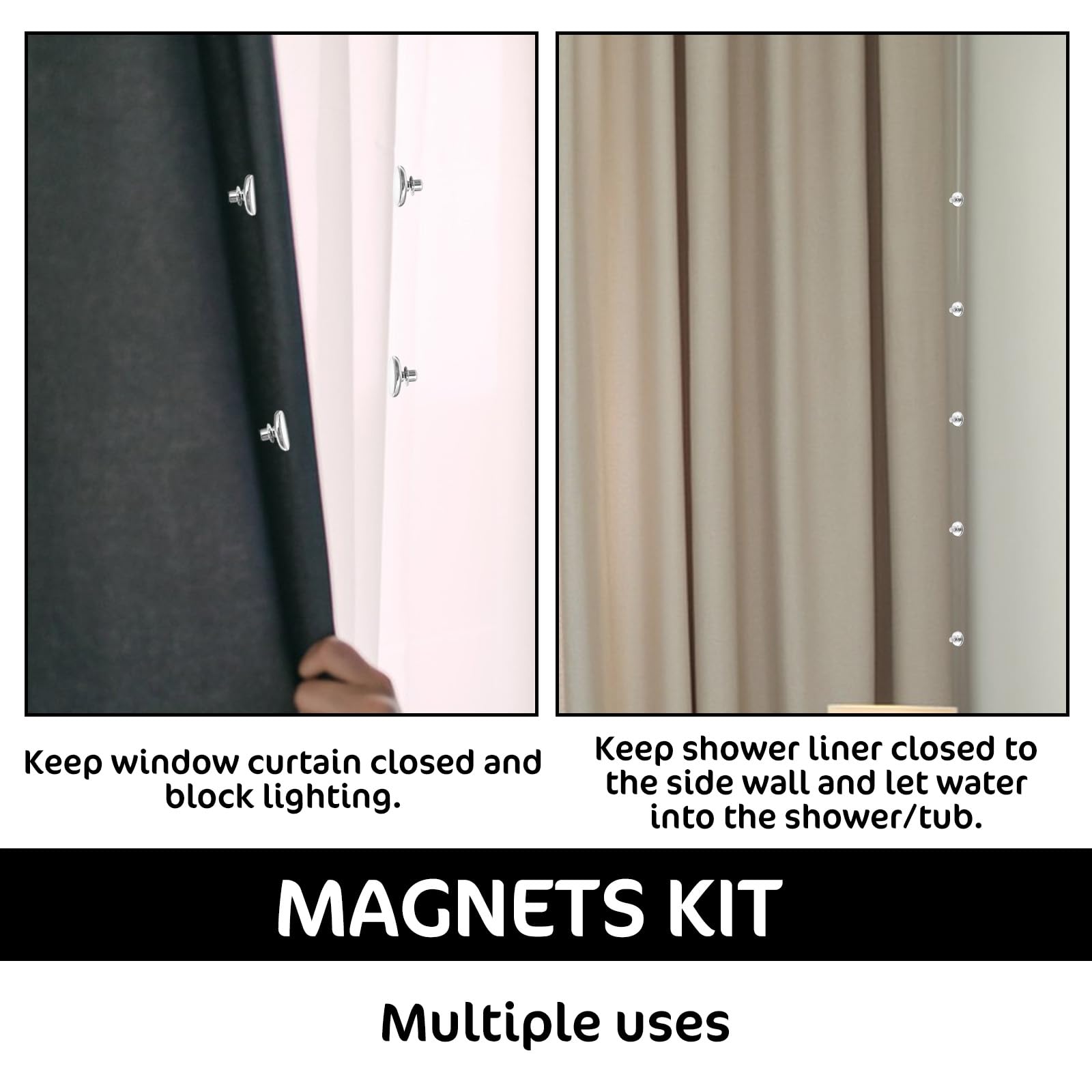 Wanmu 8 stuks magnetische douchegordijn zijclips, magneten voor gordijnen Lekkageveilige gesp voor douchegordijn magnetische sluiting gordijn magneetknop winddichte stopper sproeibeschermingclips