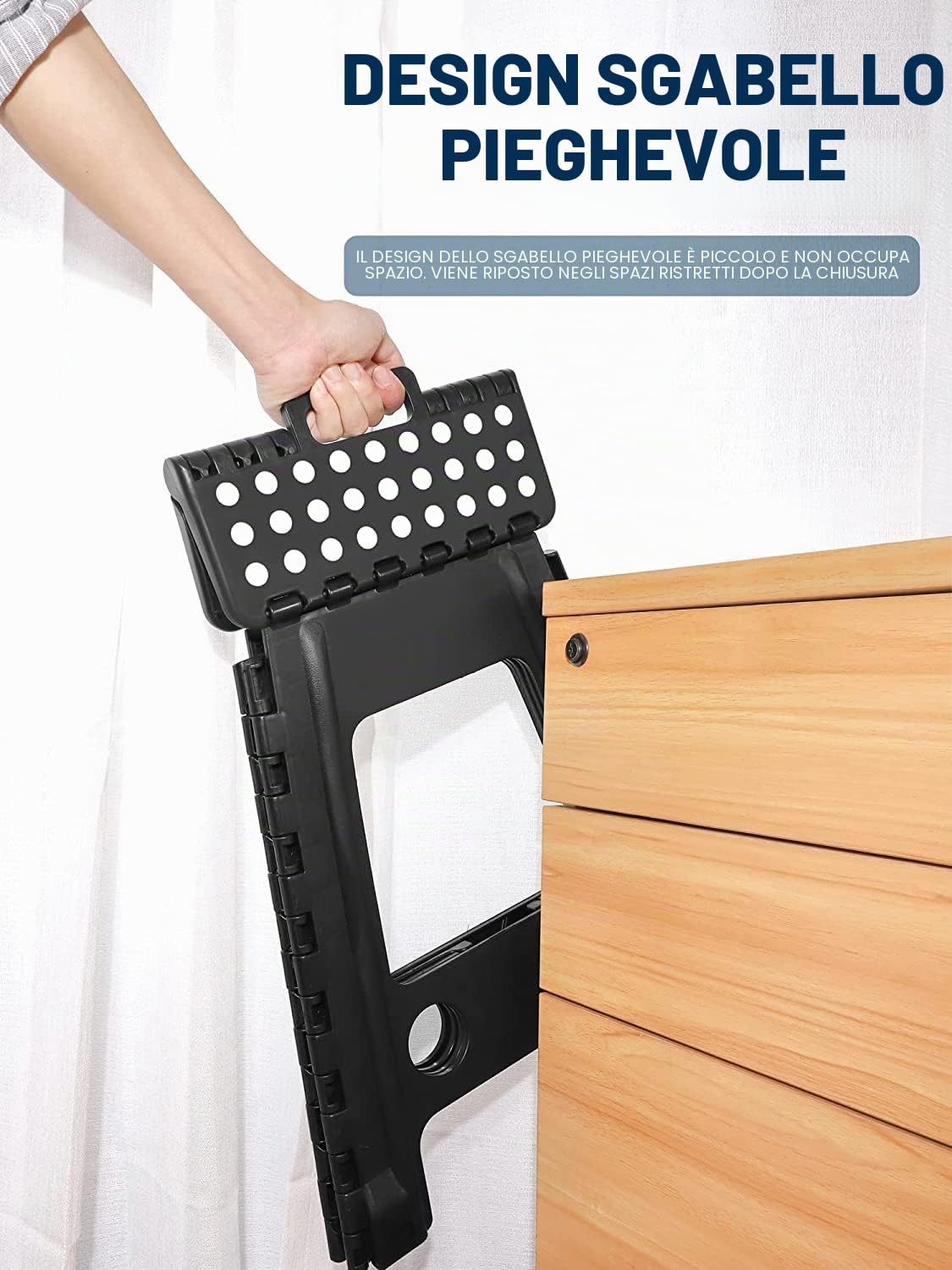 HOUSE DAY Sgabello Pieghevole Nero 46cm - Portatile, Passo, Kick, Bagno, Poggiapiedi Fino a 136kg