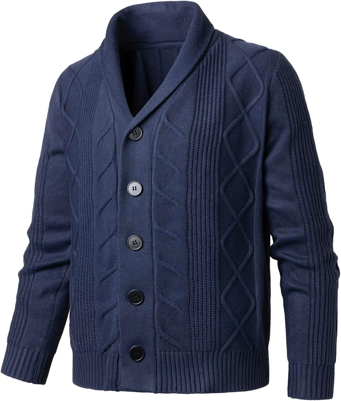 Men's Shawl Collar Cardigan Knitted Button Down Sweater Long Sleeve V-Neck Sweatshirt for Autumn Winter - Image 2