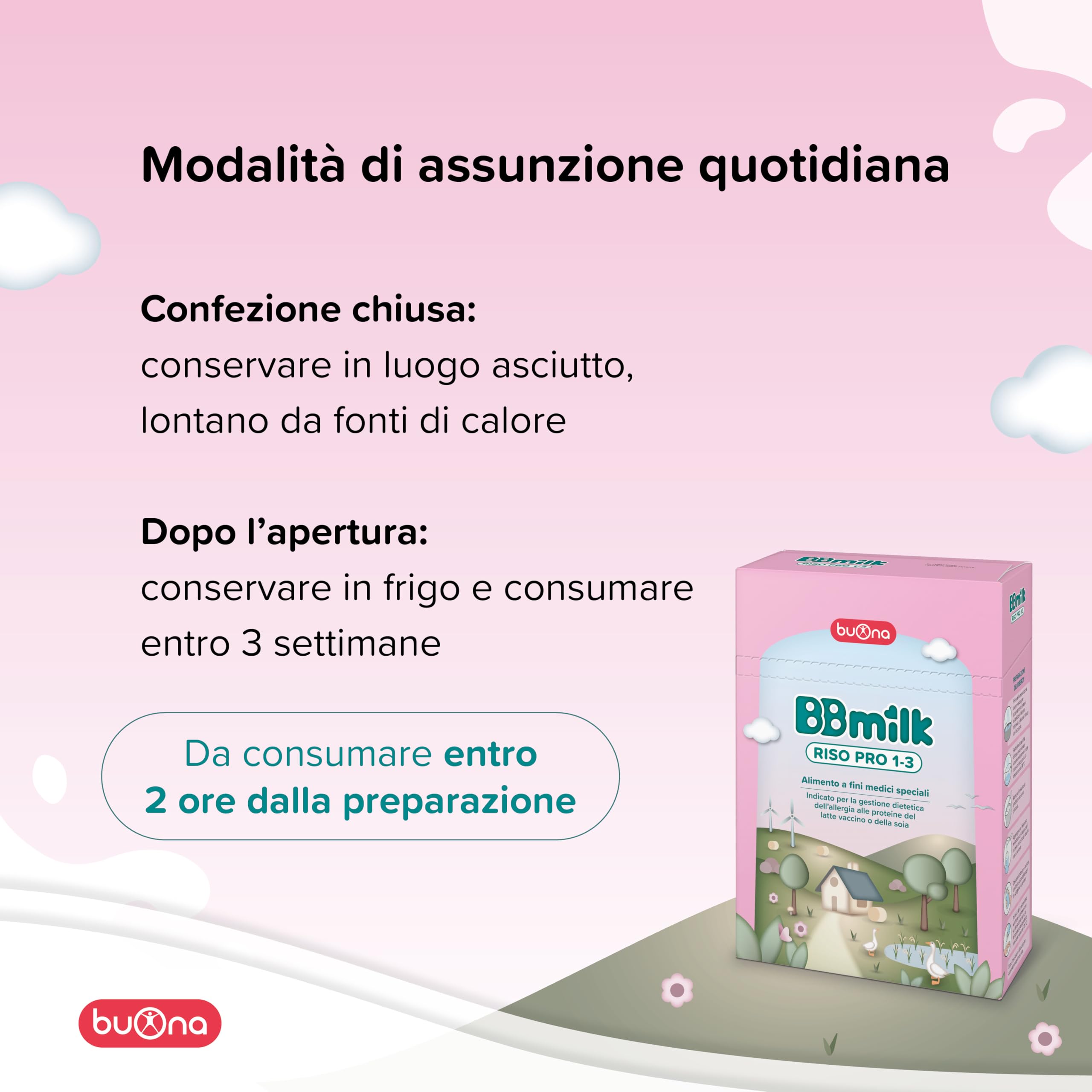 Buona BB Milk RISO PRO 1-3 Anni 400g, Alimento alternativo al Latte in Polvere per Bambini con Disturbi alle Proteine del Latte Vaccino o della Soia, con DHA, Calcio e Nucleotidi